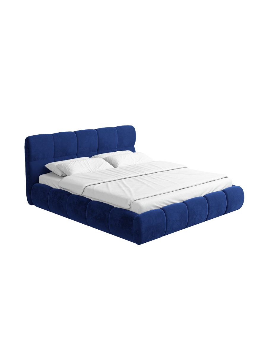 
Design Polsterbett „Isola“ mit Ablagefach, Samt Blau - 140 x 200 cm