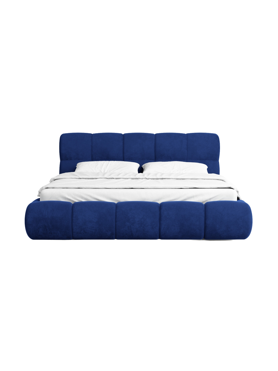 
Design Polsterbett „Isola“ mit Ablagefach, Samt Blau - 140 x 200 cm
