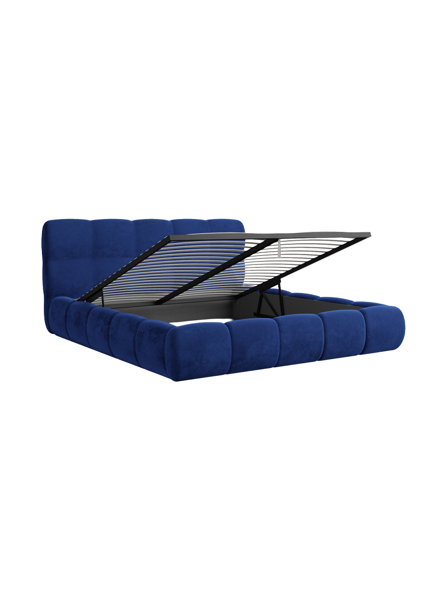 
Design Polsterbett „Isola“ mit Ablagefach, Samt Blau - 140 x 200 cm