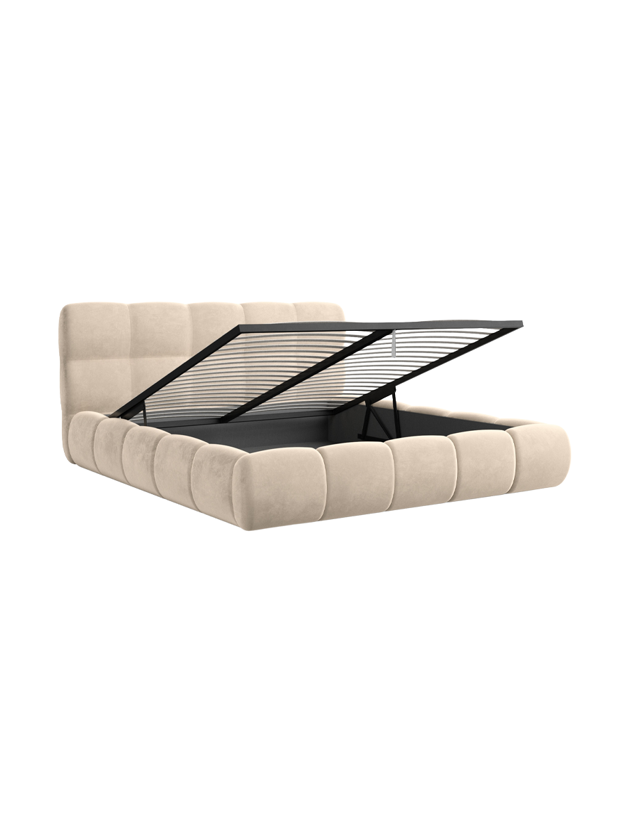 
Design Polsterbett „Isola“ mit Ablagefach, Samt Cream - 140 x 200 cm