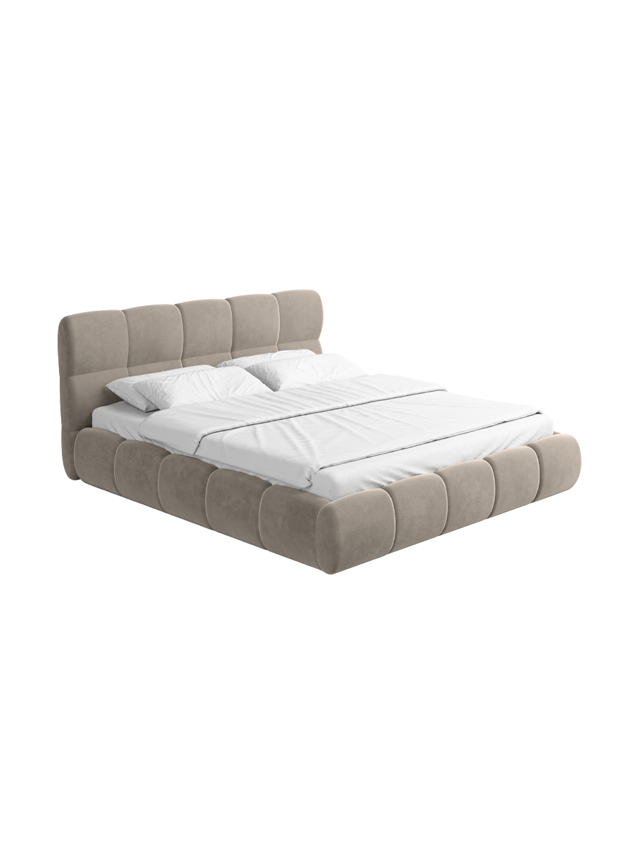 
Design Polsterbett „Isola“ mit Ablagefach, Samt Beige dunkel - 140 x 200 cm
