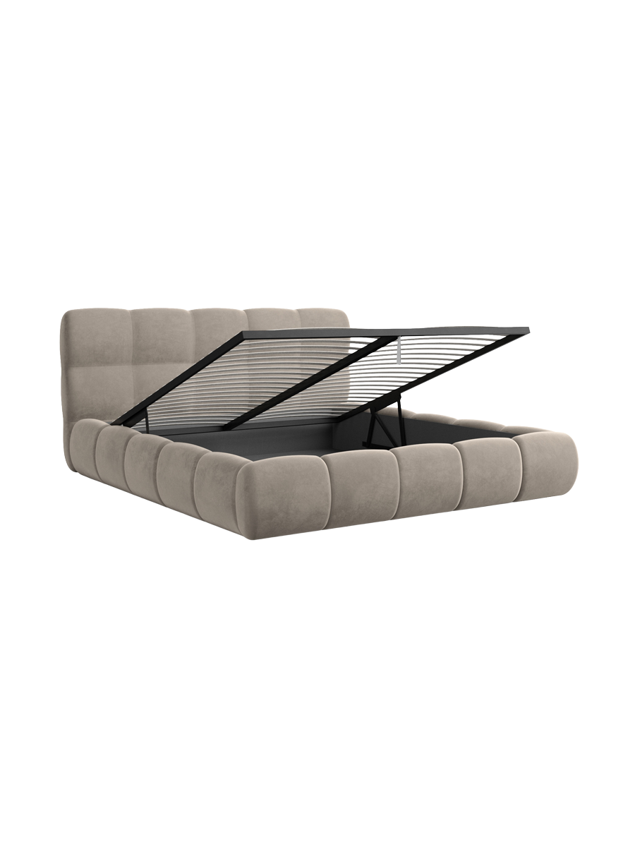 
Design Polsterbett „Isola“ mit Ablagefach, Samt Beige dunkel - 140 x 200 cm
