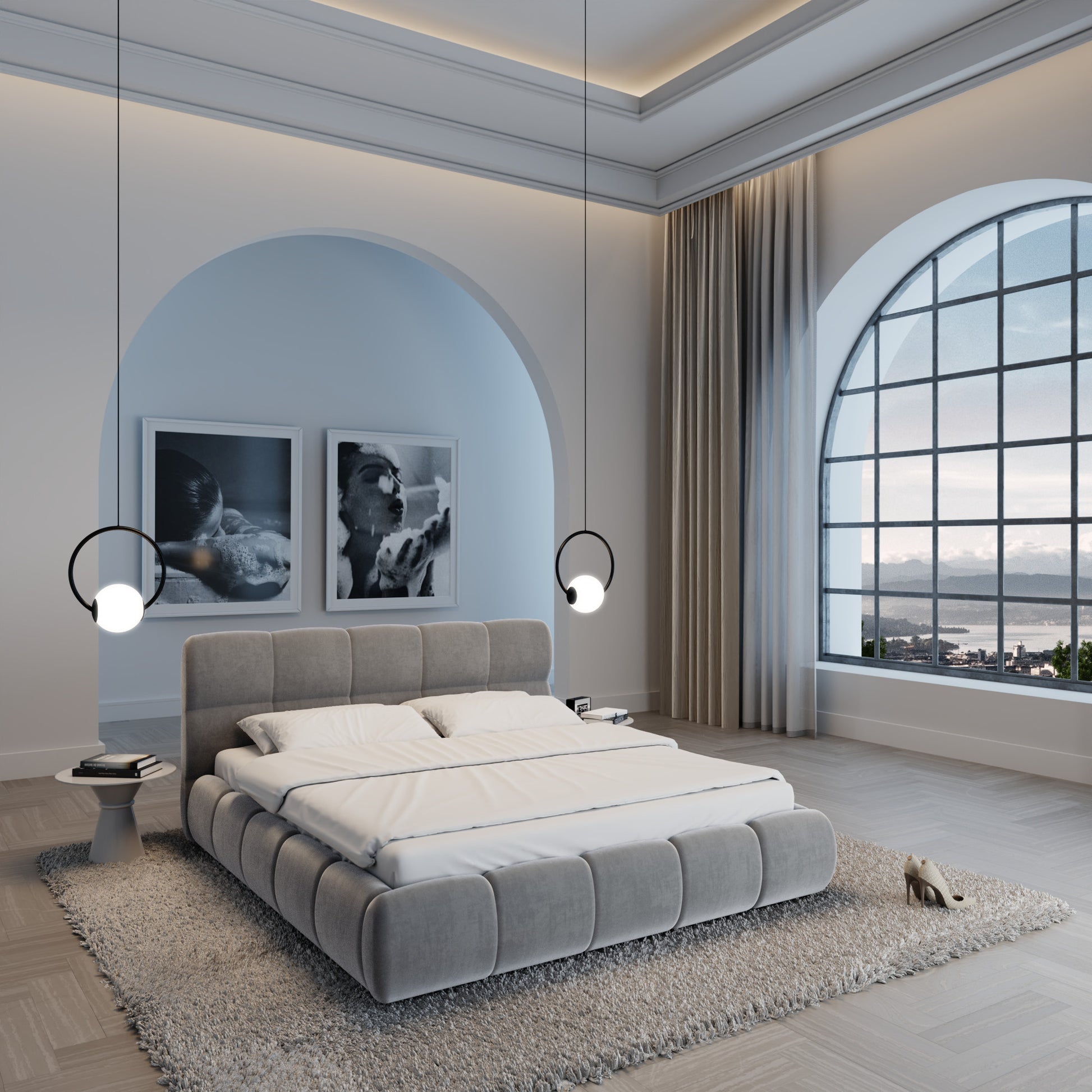 
Design Polsterbett „Isola“ mit Ablagefach, Samt Grau - 140 x 200 cm