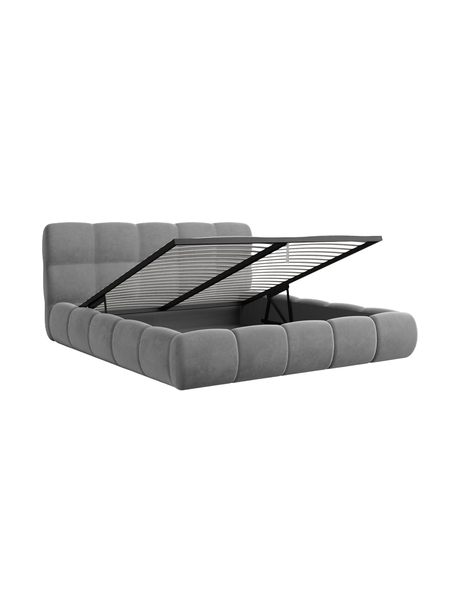 
Design Polsterbett „Isola“ mit Ablagefach, Samt Grau - 140 x 200 cm