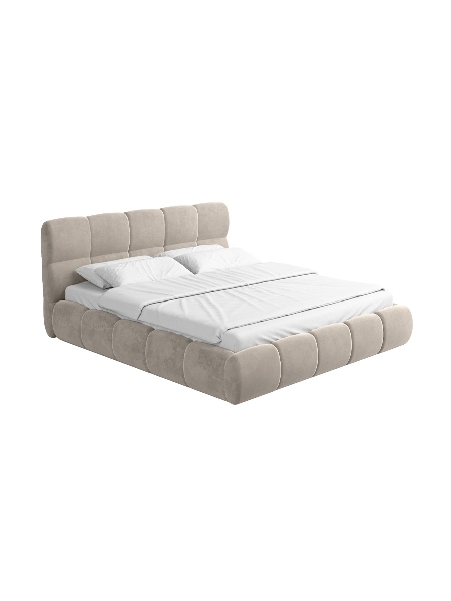 
Design Polsterbett „Isola“ mit Ablagefach, Samt Sand - 140 x 200 cm