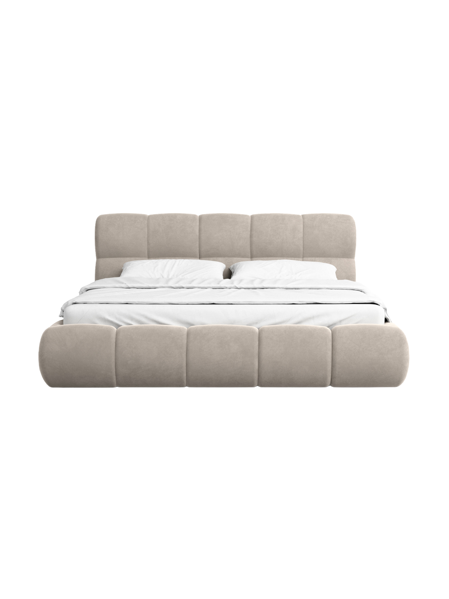 
Design Polsterbett „Isola“ mit Ablagefach, Samt Sand - 140 x 200 cm