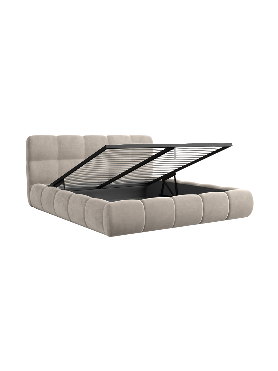 
Design Polsterbett „Isola“ mit Ablagefach, Samt Sand - 140 x 200 cm