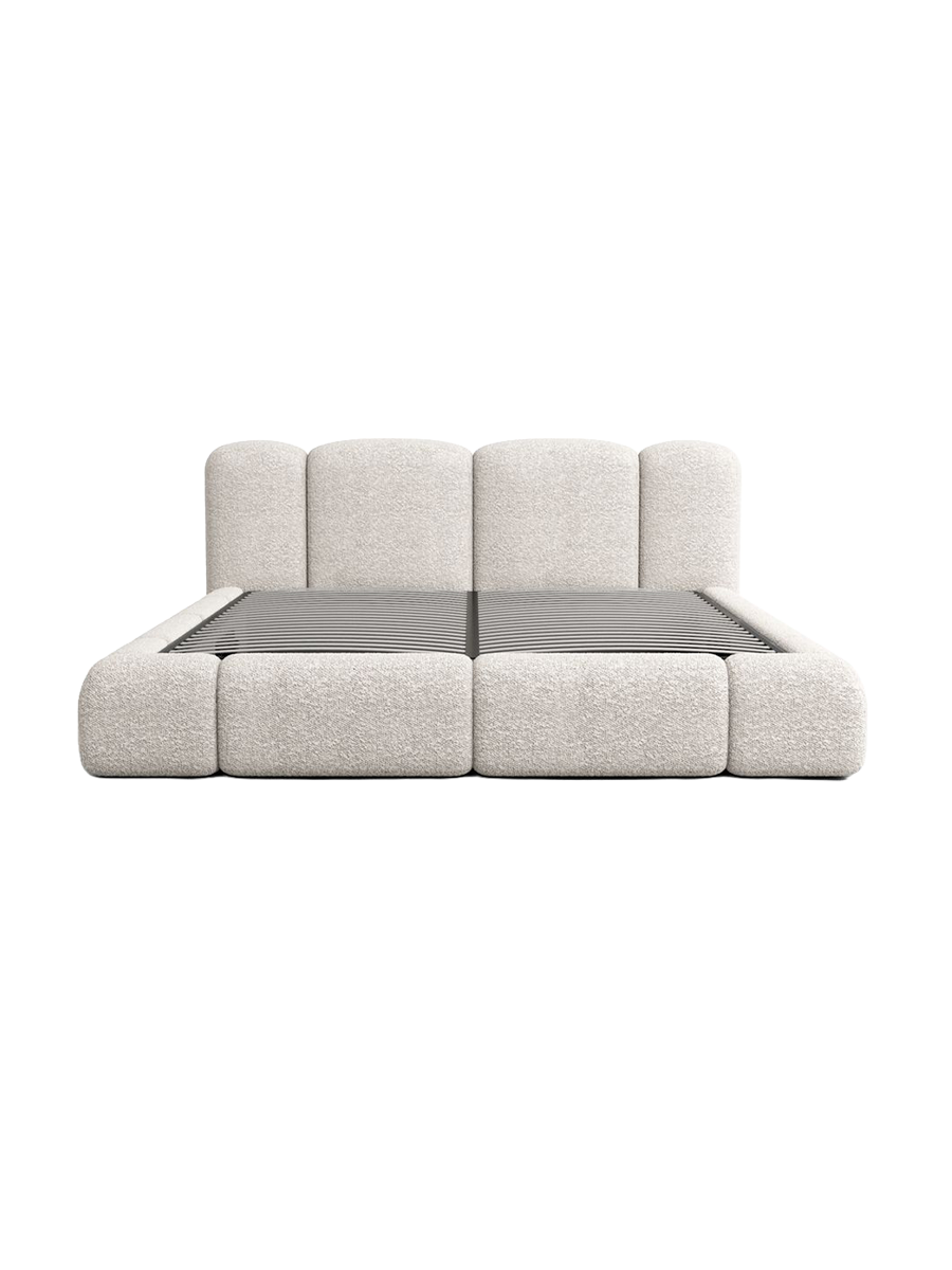 
Design Polsterbett „Elara“ mit Ablagefach, Bouclé Toffee - 140 x 200 cm