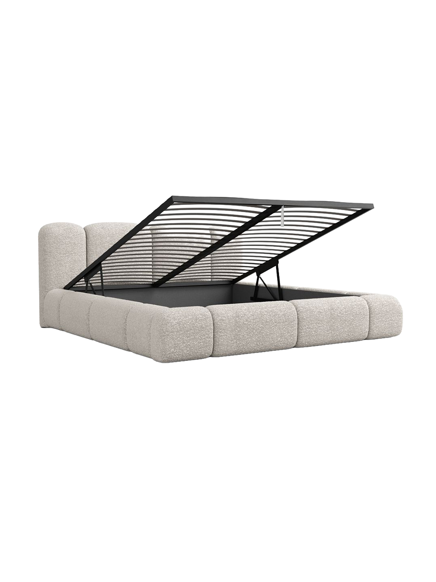 
Design Polsterbett „Elara“ mit Ablagefach, Bouclé Toffee - 140 x 200 cm