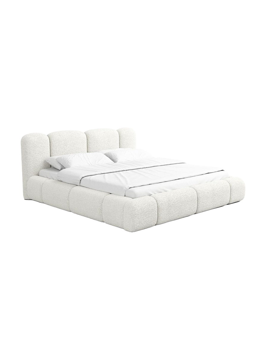 
Design Polsterbett „Elara“ mit Ablagefach, Bouclé Weiss - 140 x 200 cm