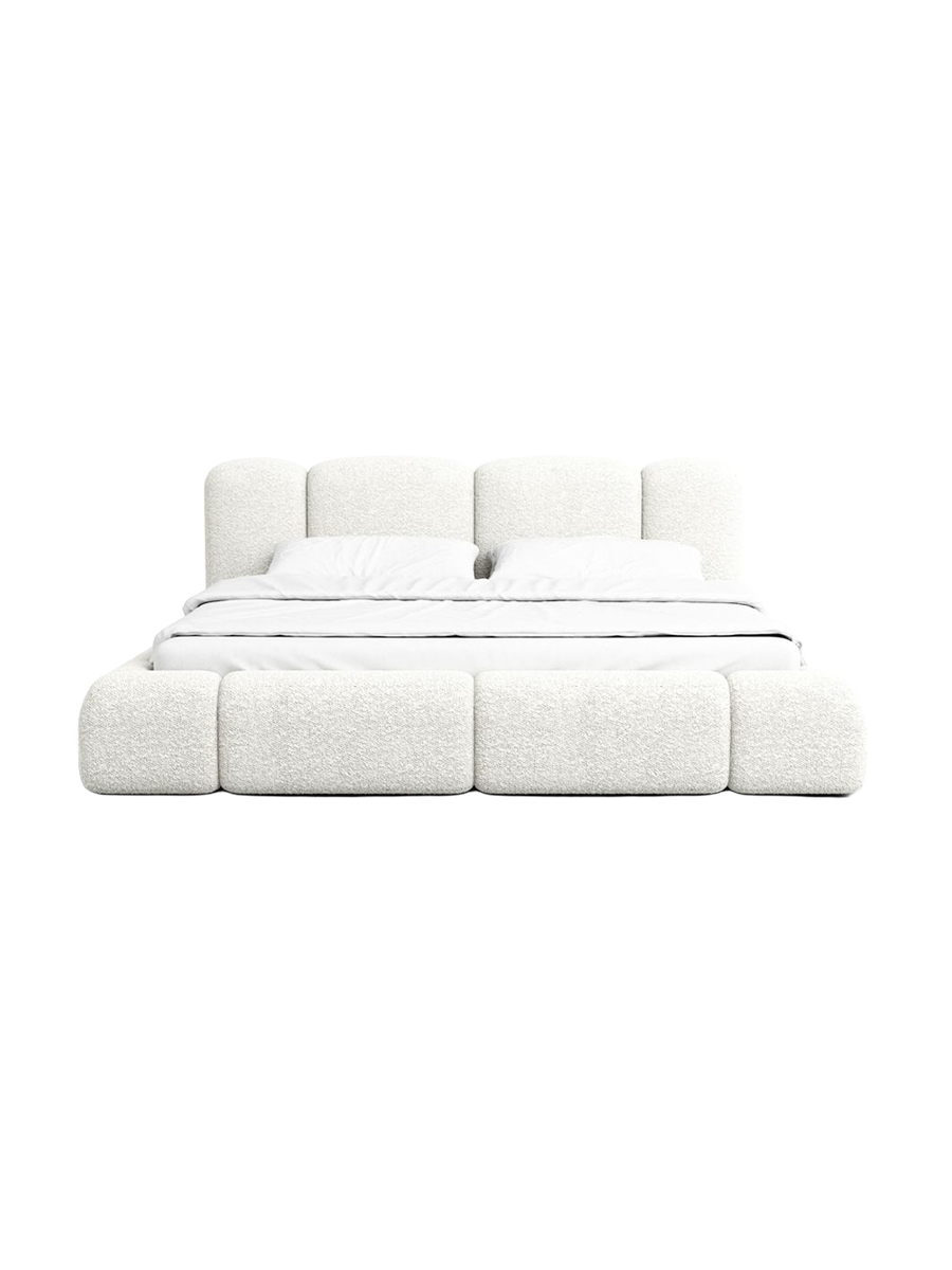 
Design Polsterbett „Elara“ mit Ablagefach, Bouclé Weiss - 140 x 200 cm