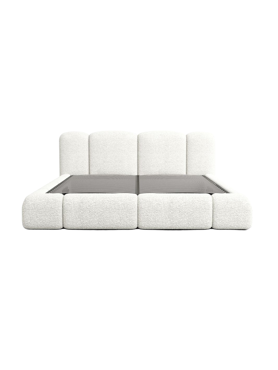 
Design Polsterbett „Elara“ mit Ablagefach, Bouclé Weiss - 140 x 200 cm