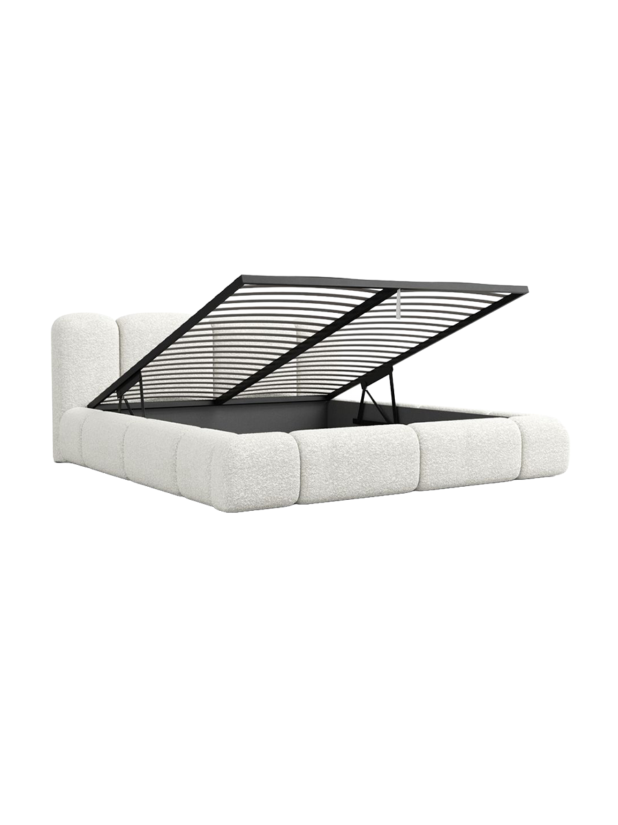 
Design Polsterbett „Elara“ mit Ablagefach, Bouclé Weiss - 140 x 200 cm