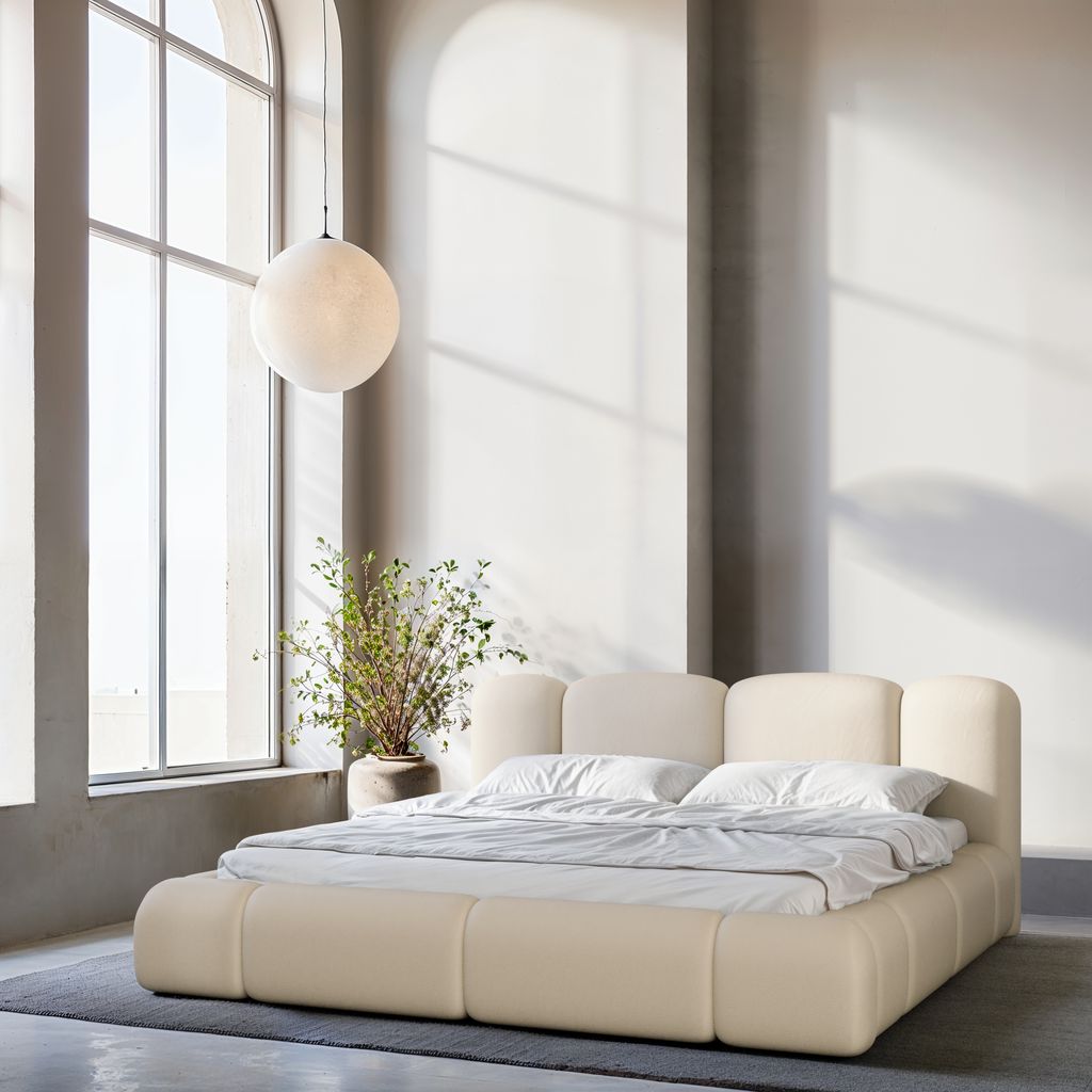 
Design Polsterbett „Elara“ mit Ablagefach, Kunstleder Beige - 140 x 200 cm