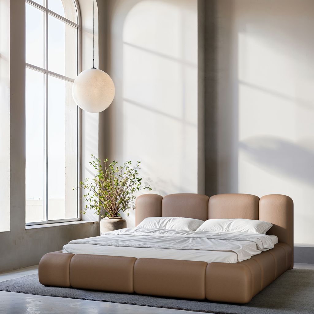 
Design Polsterbett „Elara“ mit Ablagefach, Kunstleder Choco Brown - 140 x 200 cm