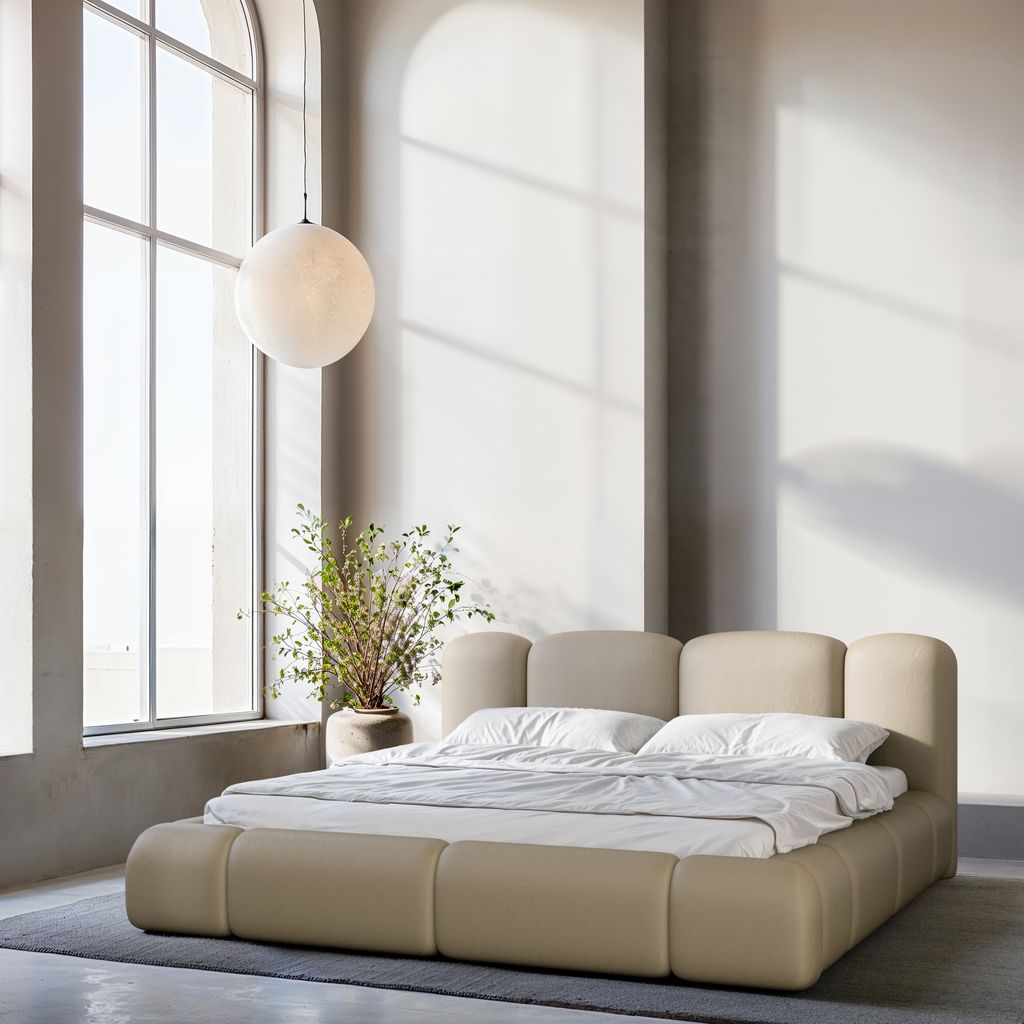 
Design Polsterbett „Elara“ mit Ablagefach, Kunstleder Beige dunkel - 140 x 200 cm