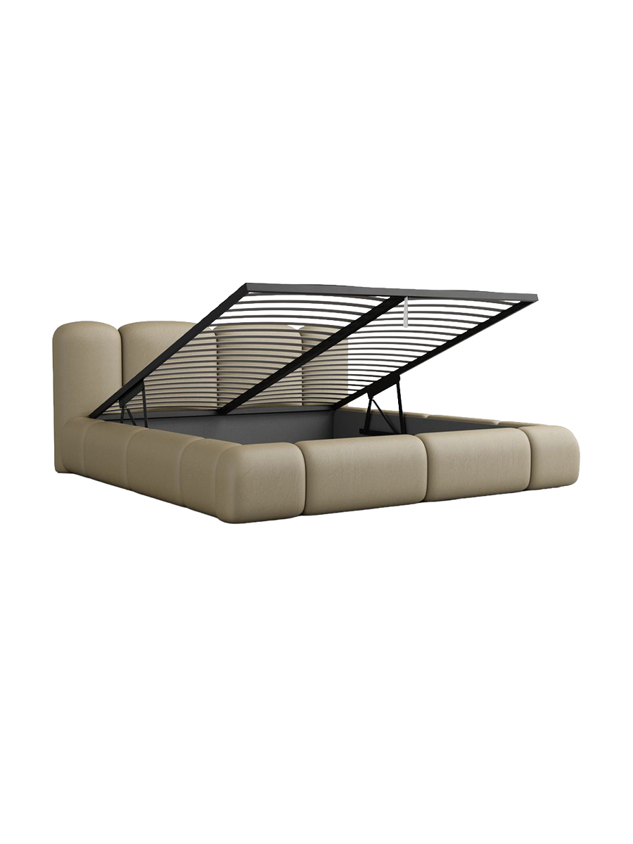 
Design Polsterbett „Elara“ mit Ablagefach, Kunstleder Beige dunkel - 140 x 200 cm