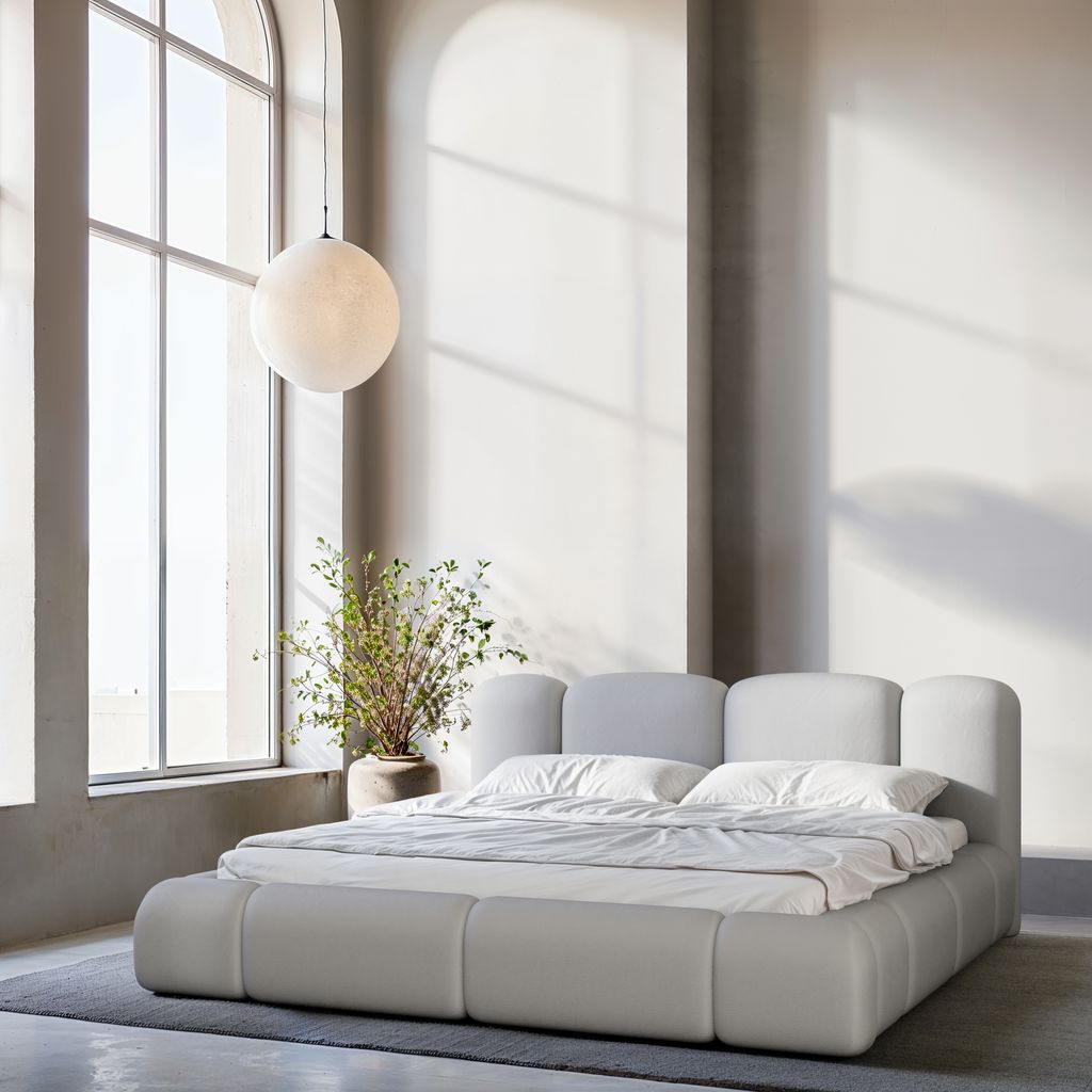 
Design Polsterbett „Elara“ mit Ablagefach, Kunstleder Hellgrau - 140 x 200 cm