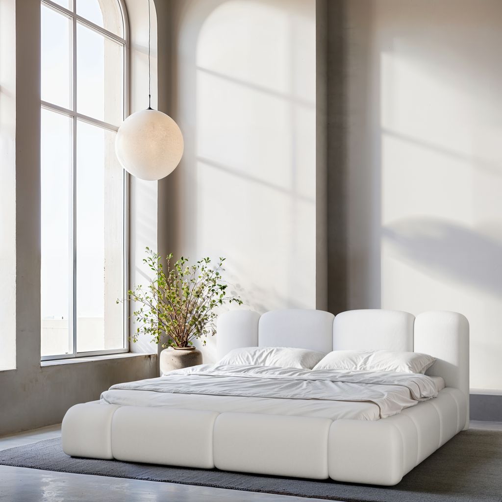 
Design Polsterbett „Elara“ mit Ablagefach, Kunstleder Weiss - 140 x 200 cm