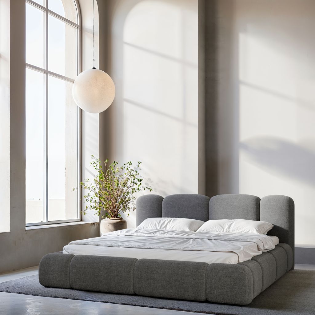 
Design Polsterbett „Elara“ mit Ablagefach, Webstoff Anthrazit - 140 x 200 cm