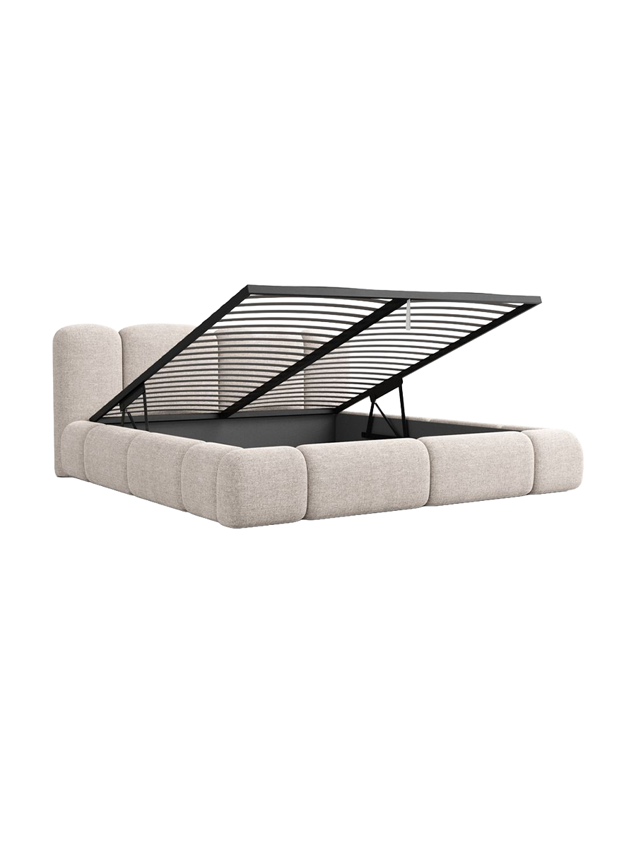 
Design Polsterbett „Elara“ mit Ablagefach, Webstoff Beige - 140 x 200 cm