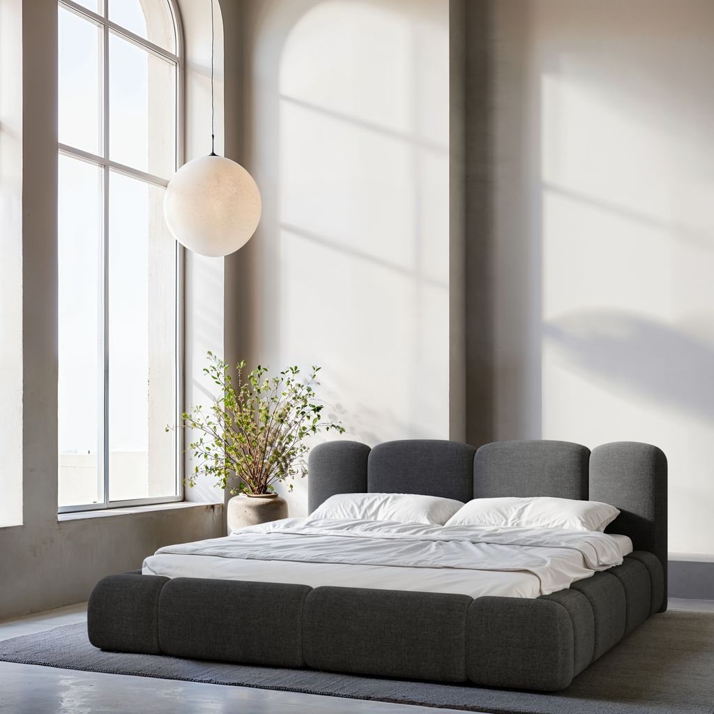 
Design Polsterbett „Elara“ mit Ablagefach, Webstoff Schwarz - 140 x 200 cm