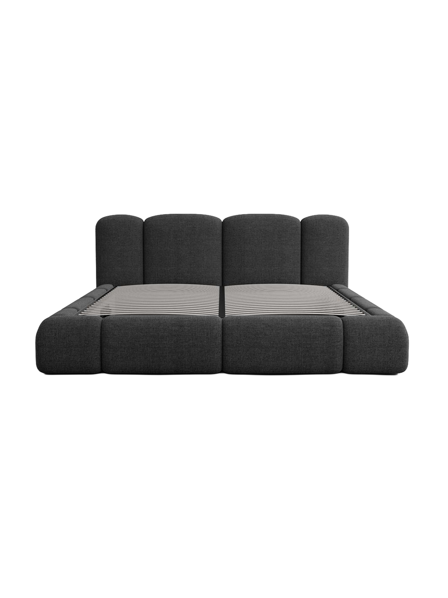 
Design Polsterbett „Elara“ mit Ablagefach, Webstoff Schwarz - 140 x 200 cm