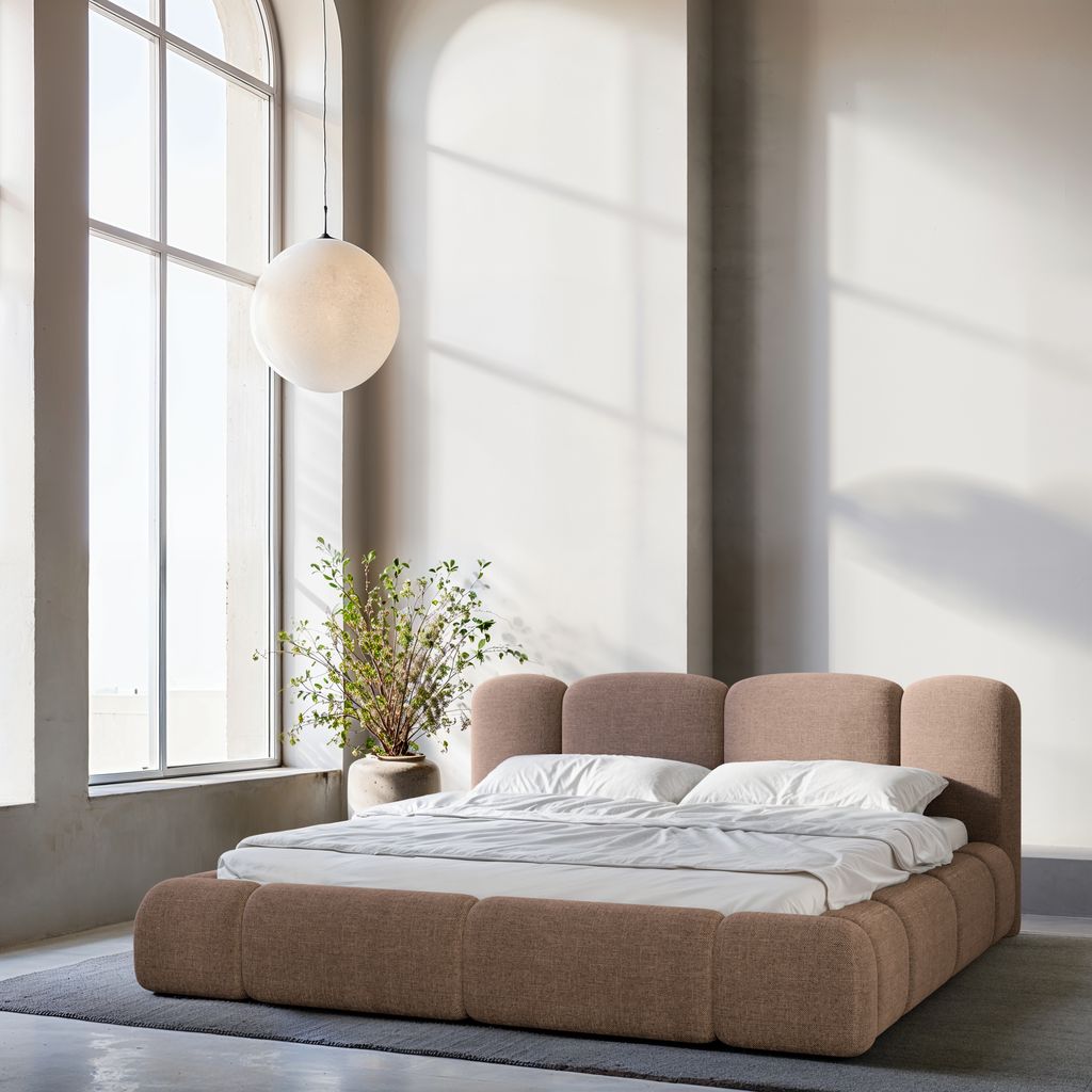 
Design Polsterbett „Elara“ mit Ablagefach, Webstoff Braun - 140 x 200 cm