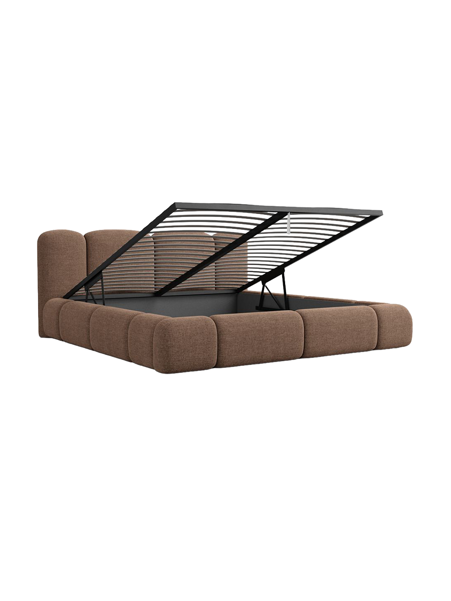 
Design Polsterbett „Elara“ mit Ablagefach, Webstoff Braun - 140 x 200 cm