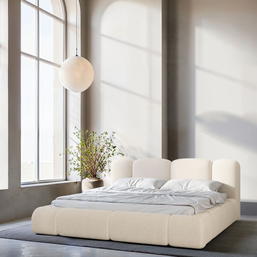 
Design Polsterbett „Elara“ mit Ablagefach, Webstoff Cream - 140 x 200 cm