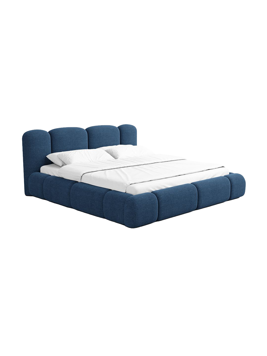 
Design Polsterbett „Elara“ mit Ablagefach, Webstoff Dunkelblau - 140 x 200 cm