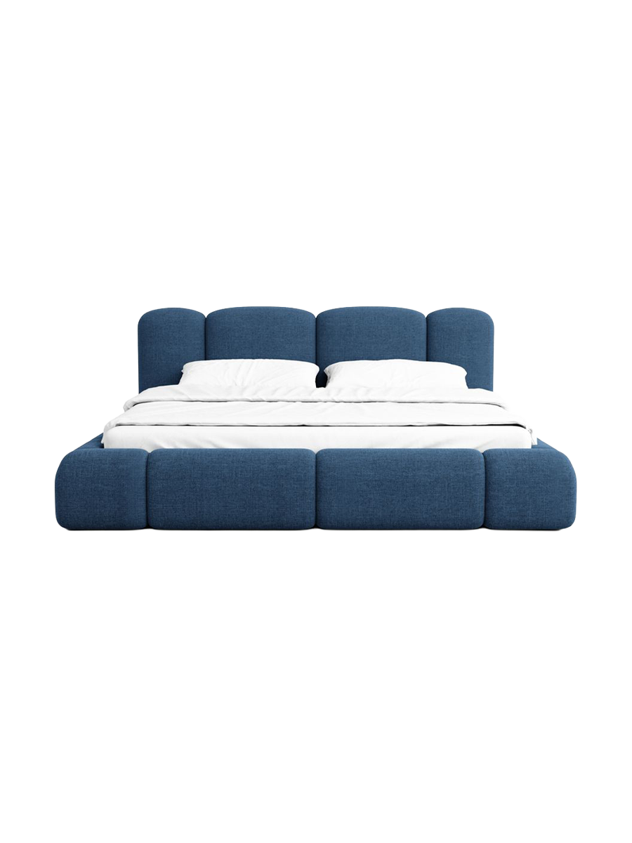 
Design Polsterbett „Elara“ mit Ablagefach, Webstoff Dunkelblau - 140 x 200 cm