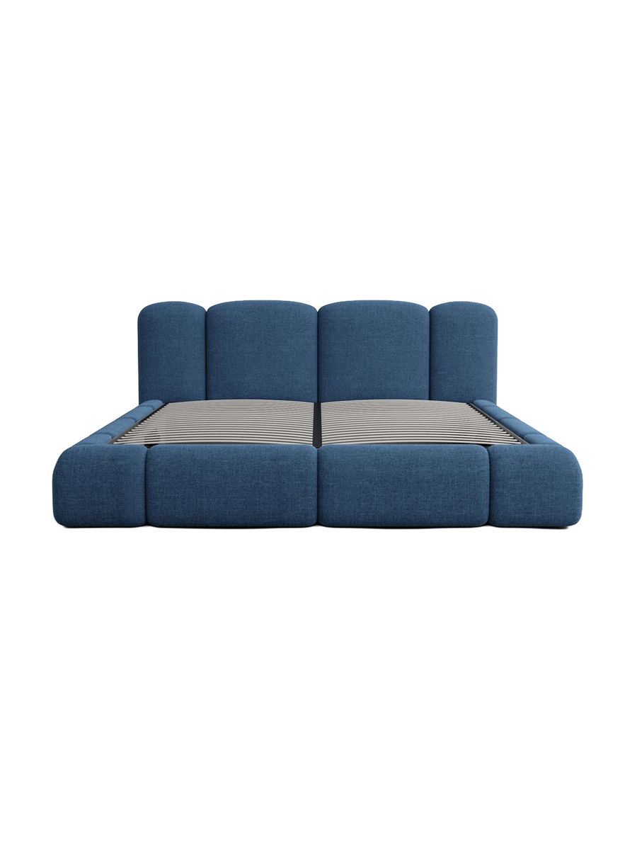 
Design Polsterbett „Elara“ mit Ablagefach, Webstoff Dunkelblau - 140 x 200 cm