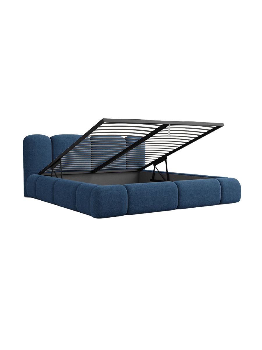 
Design Polsterbett „Elara“ mit Ablagefach, Webstoff Dunkelblau - 140 x 200 cm
