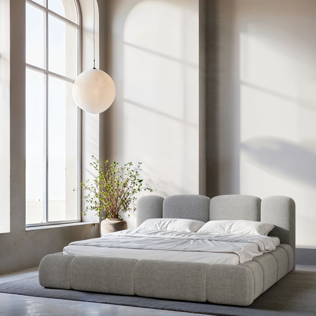 
Design Polsterbett „Elara“ mit Ablagefach, Webstoff Grau - 140 x 200 cm