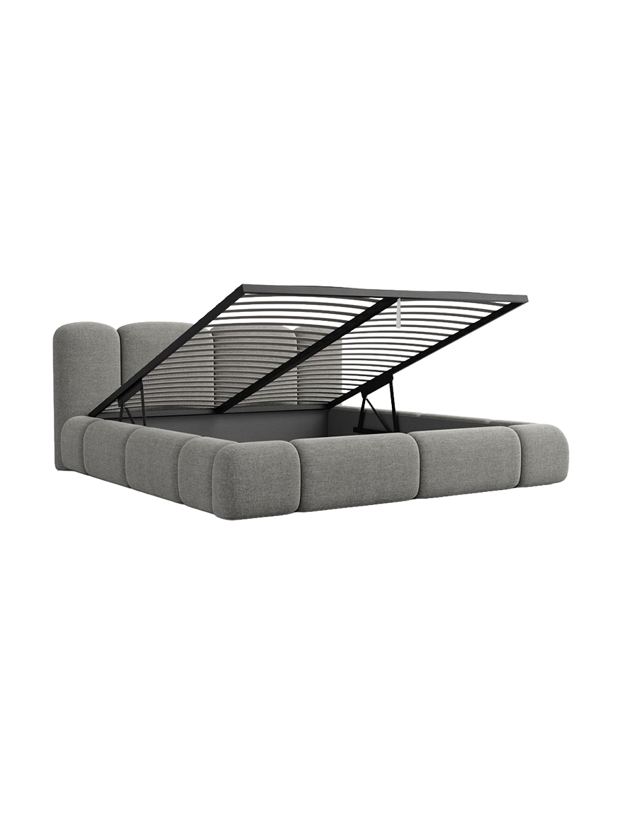 
Design Polsterbett „Elara“ mit Ablagefach, Webstoff Grau - 140 x 200 cm