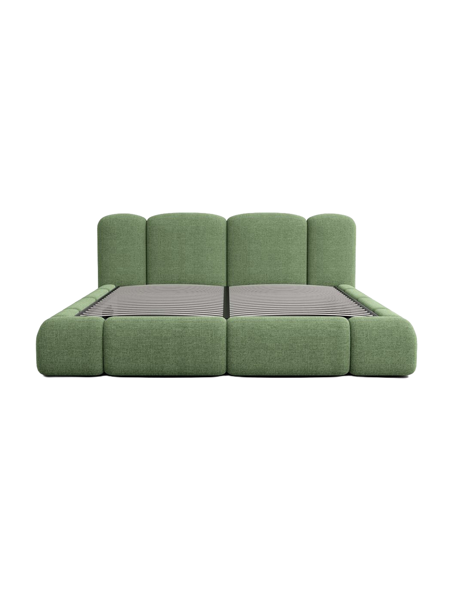 
Design Polsterbett „Elara“ mit Ablagefach, Webstoff Grün - 140 x 200 cm