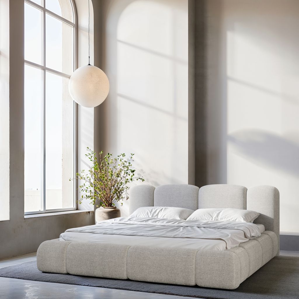
Design Polsterbett „Elara“ mit Ablagefach, Webstoff Hellgrau - 140 x 200 cm