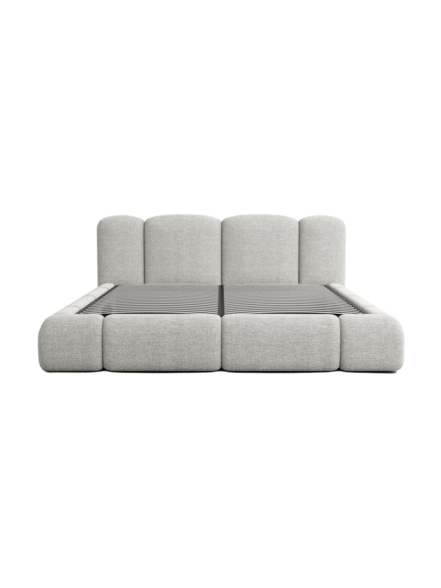 
Design Polsterbett „Elara“ mit Ablagefach, Webstoff Hellgrau - 140 x 200 cm