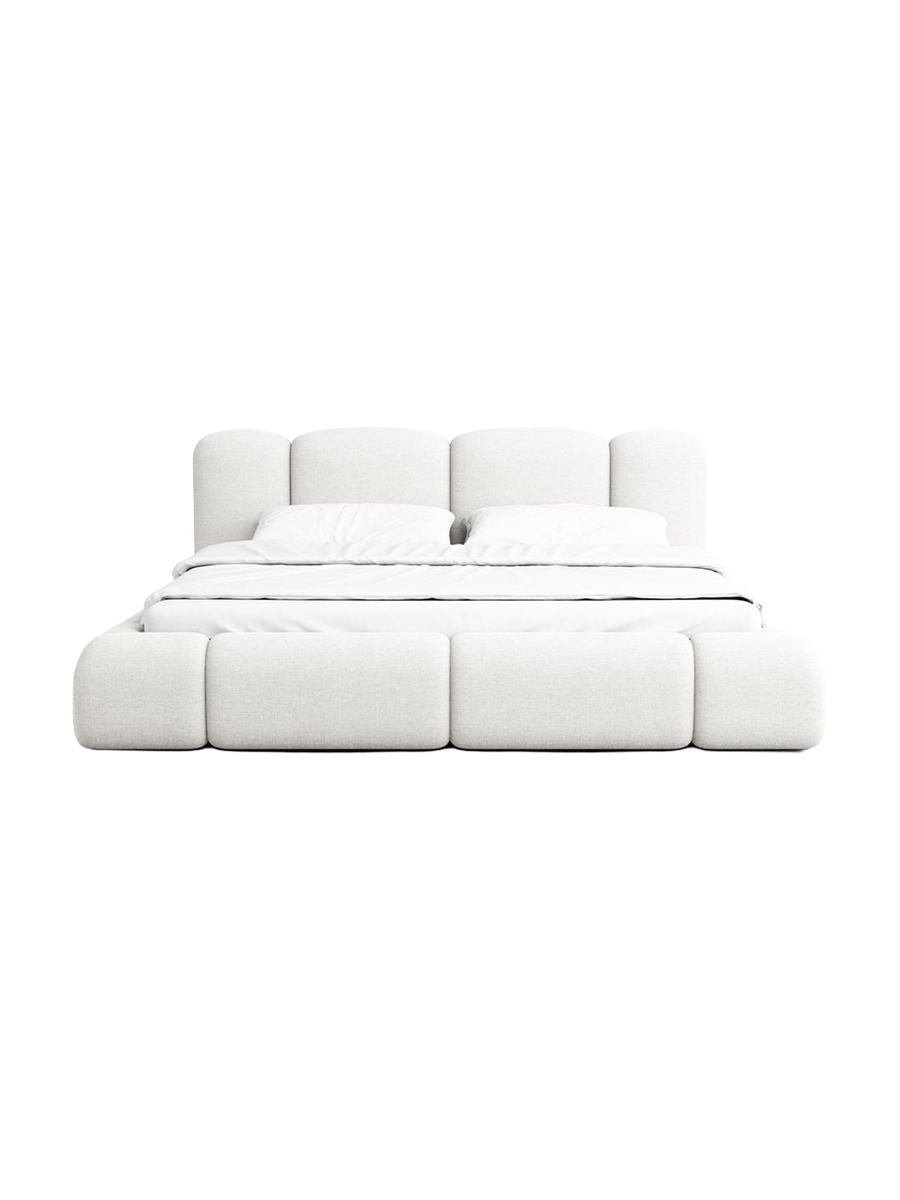 
Design Polsterbett „Elara“ mit Ablagefach, Webstoff Weiss - 140 x 200 cm
