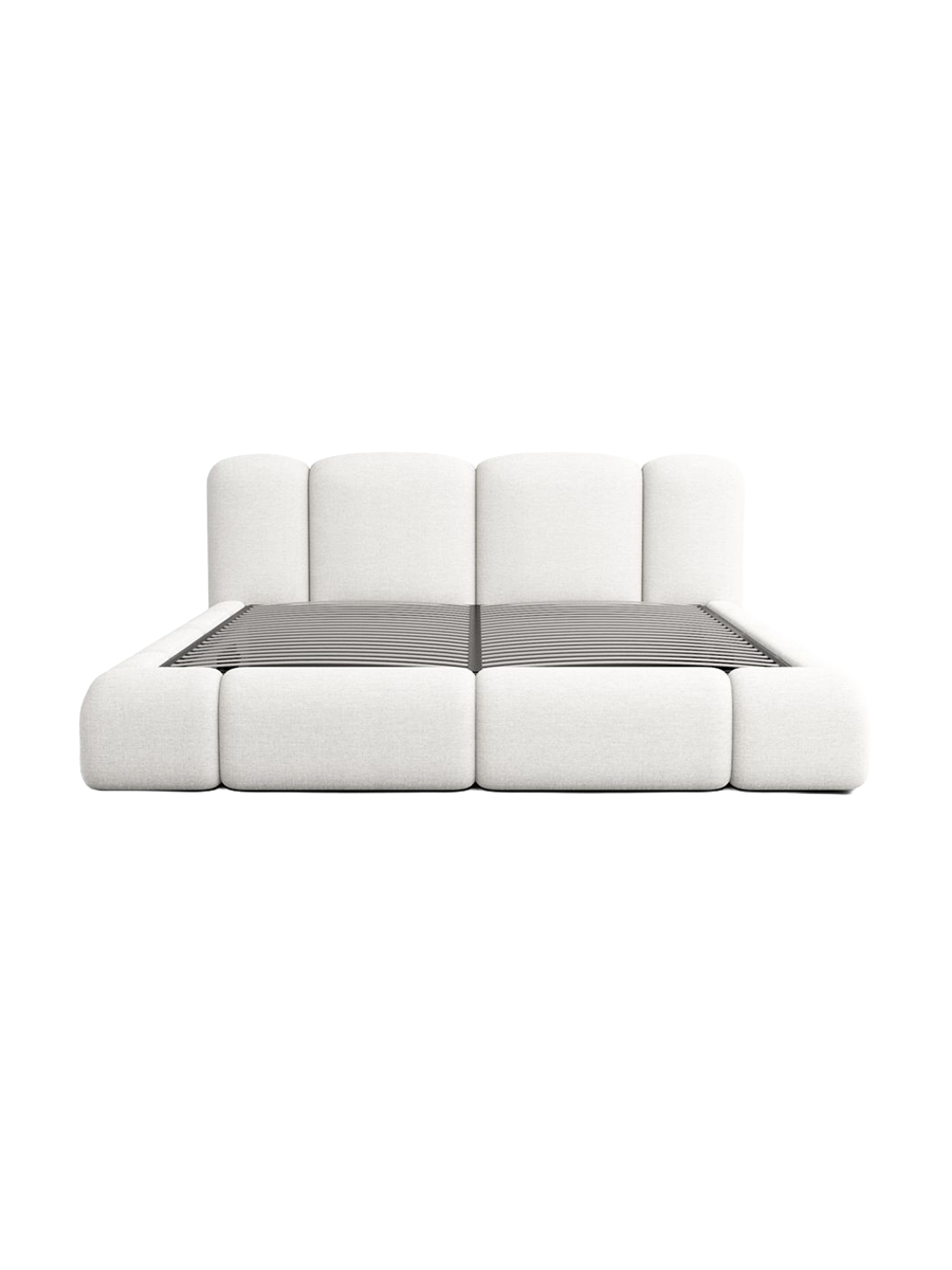 
Design Polsterbett „Elara“ mit Ablagefach, Webstoff Weiss - 140 x 200 cm
