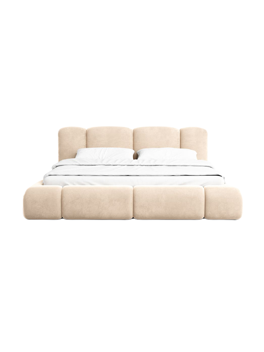 
Design Polsterbett „Elara“ mit Ablagefach, Samt Beige - 140 x 200 cm