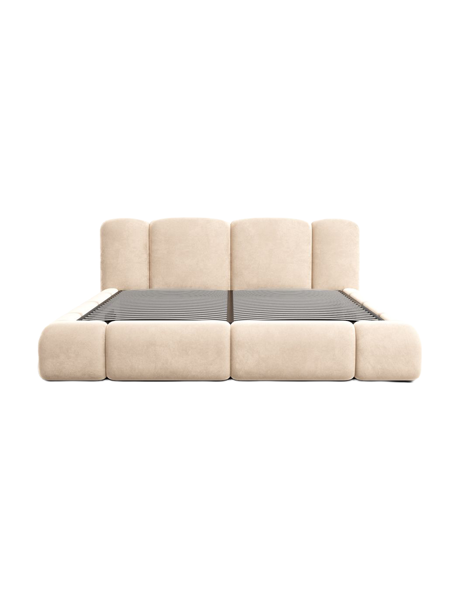 
Design Polsterbett „Elara“ mit Ablagefach, Samt Beige - 140 x 200 cm