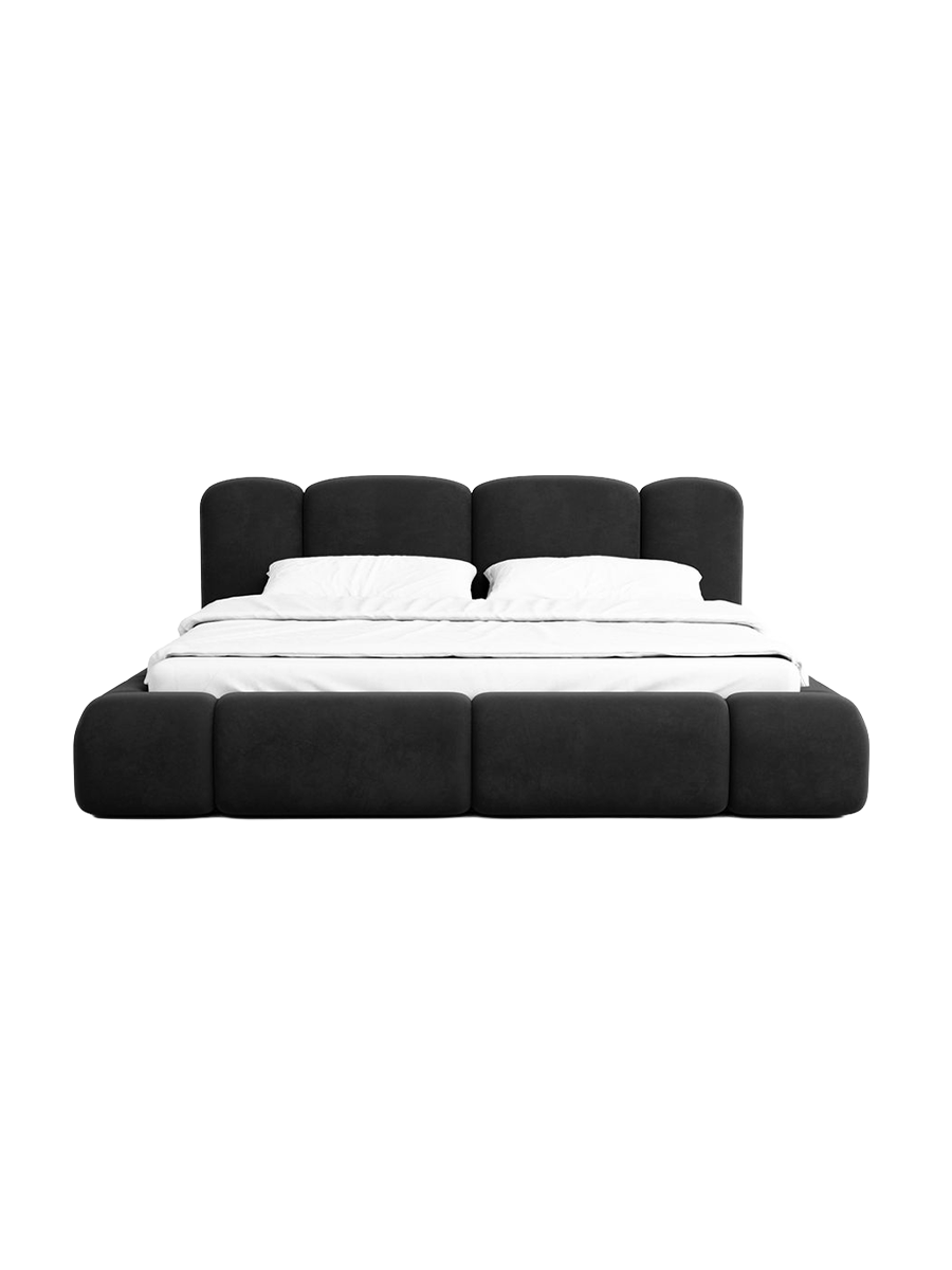 
Design Polsterbett „Elara“ mit Ablagefach, Samt Schwarz - 140 x 200 cm