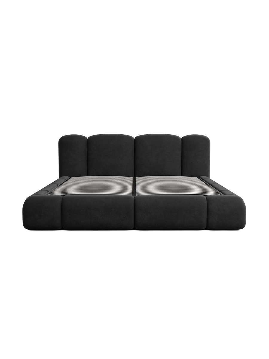 
Design Polsterbett „Elara“ mit Ablagefach, Samt Schwarz - 140 x 200 cm
