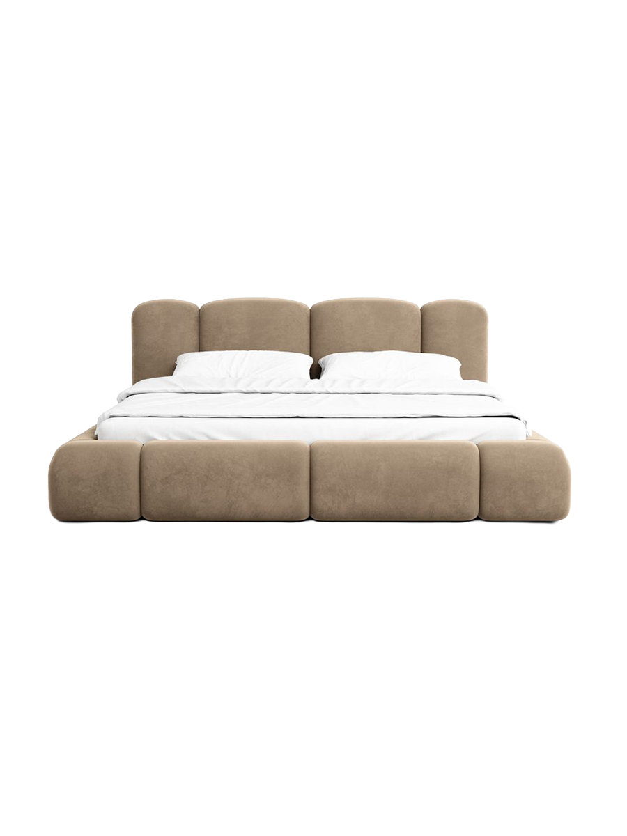 
Design Polsterbett „Elara“ mit Ablagefach, Samt Braun - 140 x 200 cm