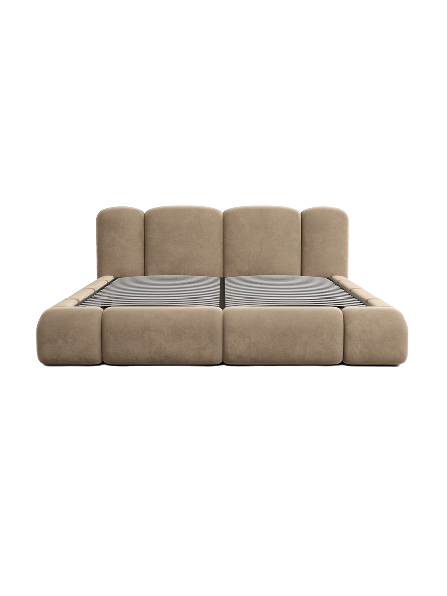 
Design Polsterbett „Elara“ mit Ablagefach, Samt Braun - 140 x 200 cm