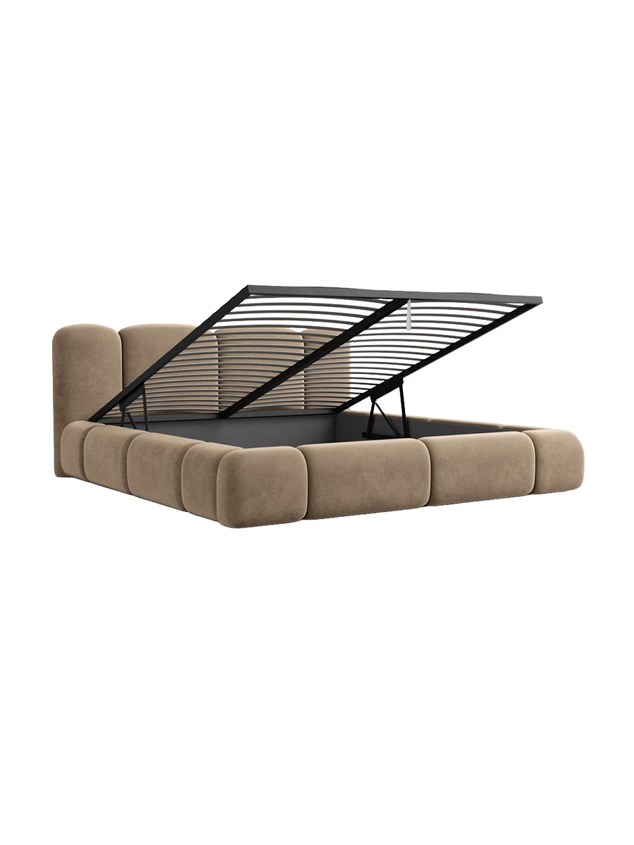 
Design Polsterbett „Elara“ mit Ablagefach, Samt Braun - 140 x 200 cm