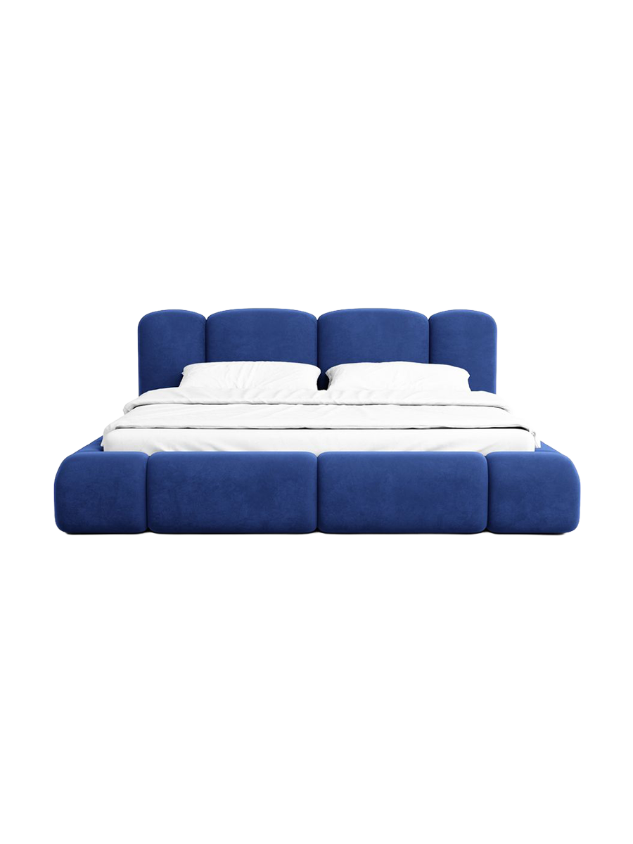 
Design Polsterbett „Elara“ mit Ablagefach, Samt Blau - 140 x 200 cm
