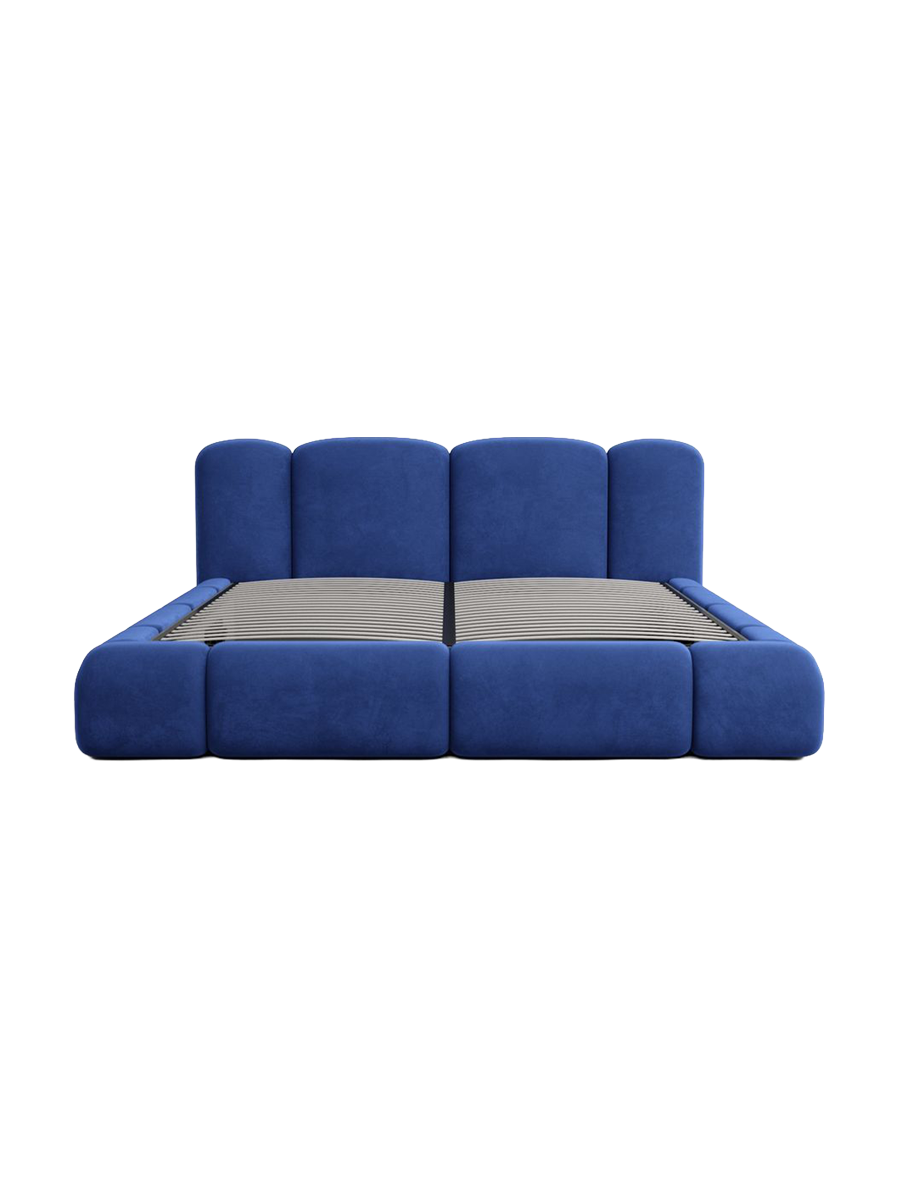
Design Polsterbett „Elara“ mit Ablagefach, Samt Blau - 140 x 200 cm